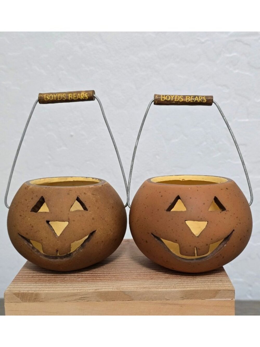 Vintage Boyds Bears Mini Halloween Jack-O-Lantern Pail Buckets Set/2 - Picture 2 of 13